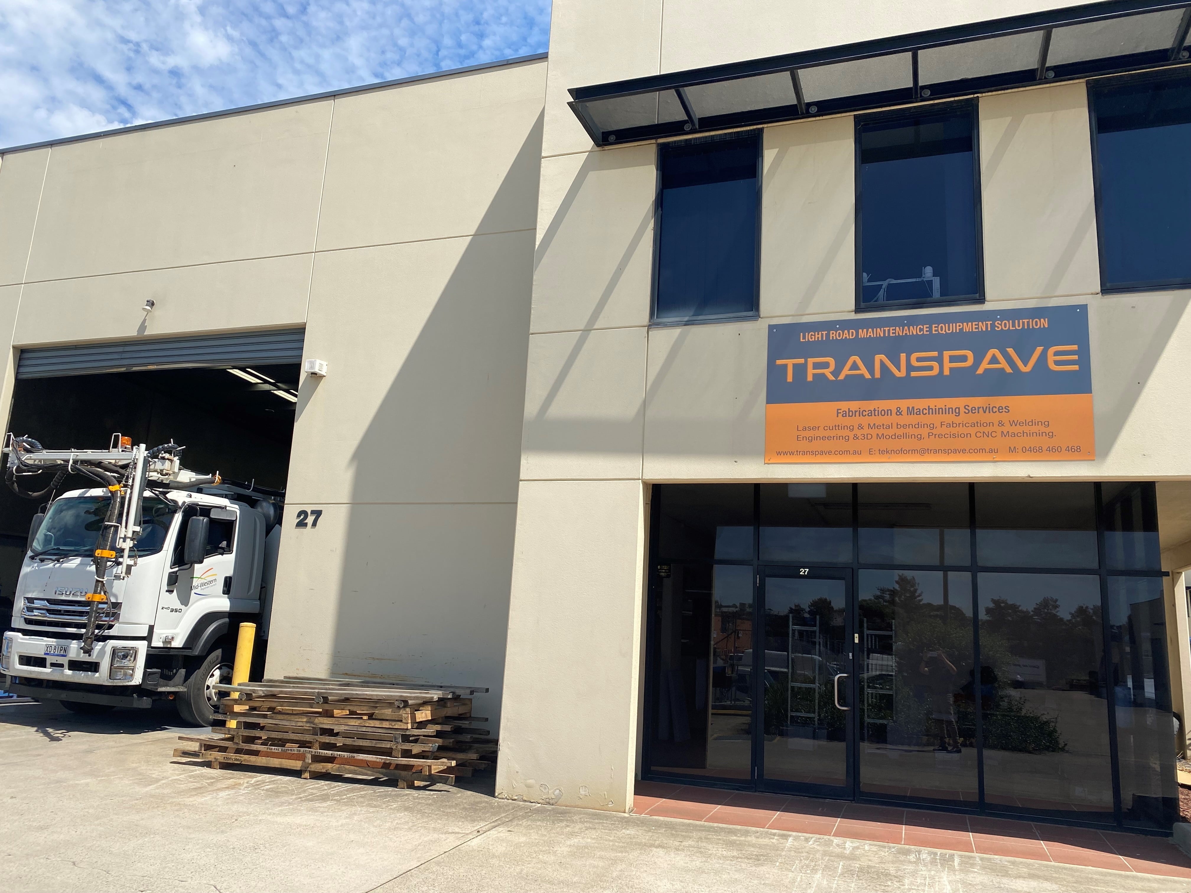 View of front of Transpave factory in Minto, NSW, Australia